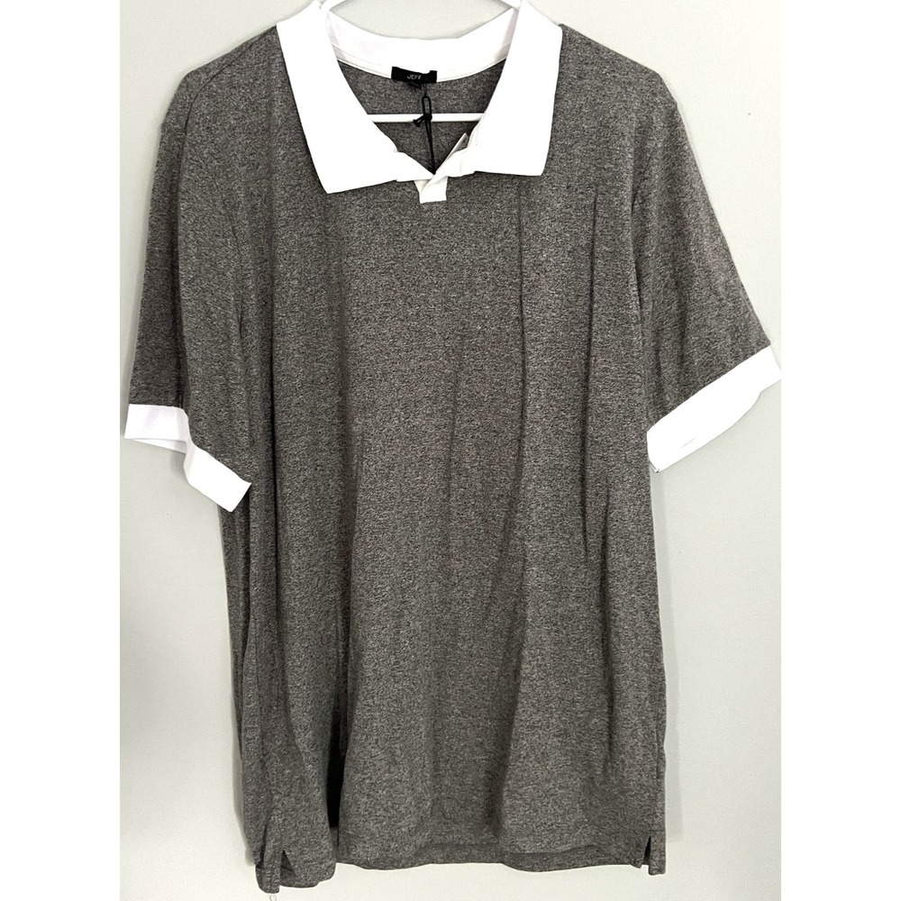 JEFF Shirt Mens XL-2XL Gray White Contrast Collar Cuff Short Sleeve Casual NWT